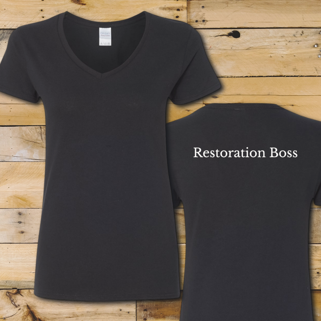 Black v-neck t-shirt Restoration Boss