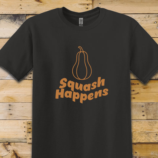 Black t-shirt Squash Happens