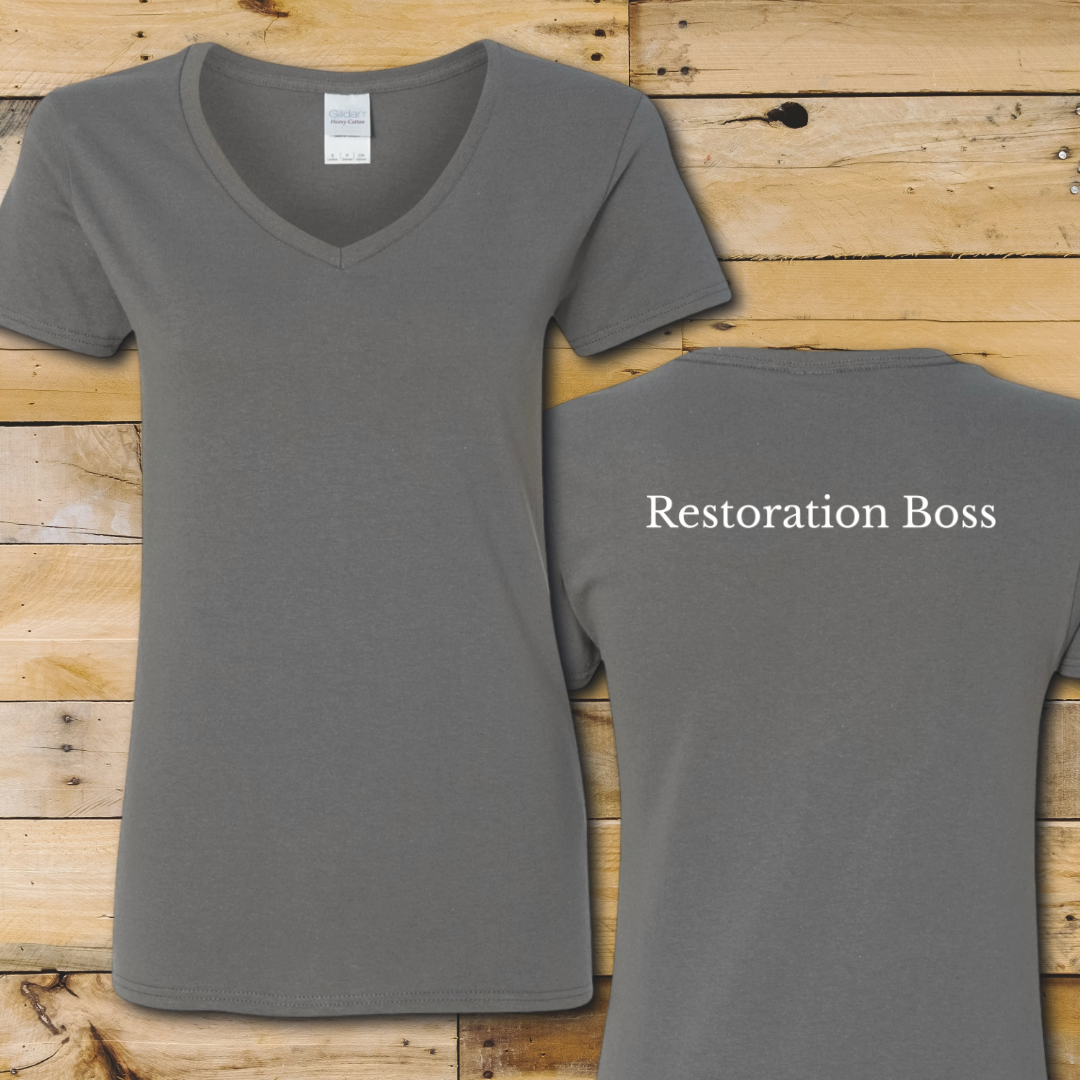 Charcoal Grey v-neck t-shirt Restoration Boss