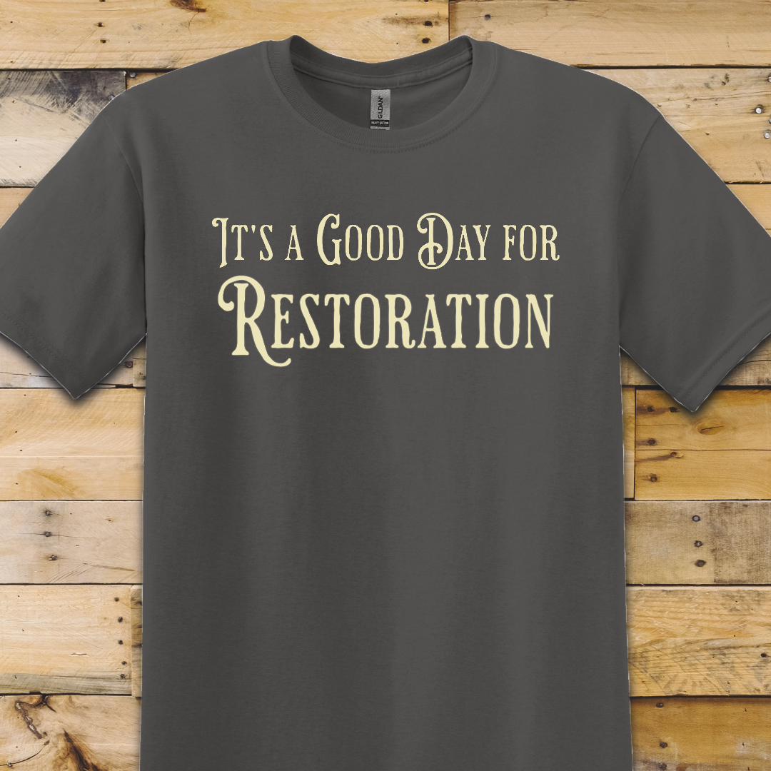 Charcoal Grey t-shirt Good Day for Restoration