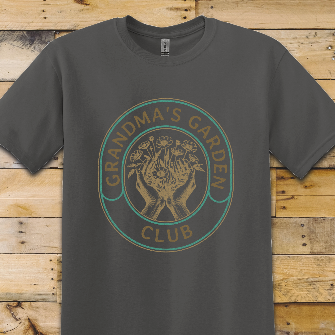 Charcoal Grey  t-shirt Grandmas Garden Club