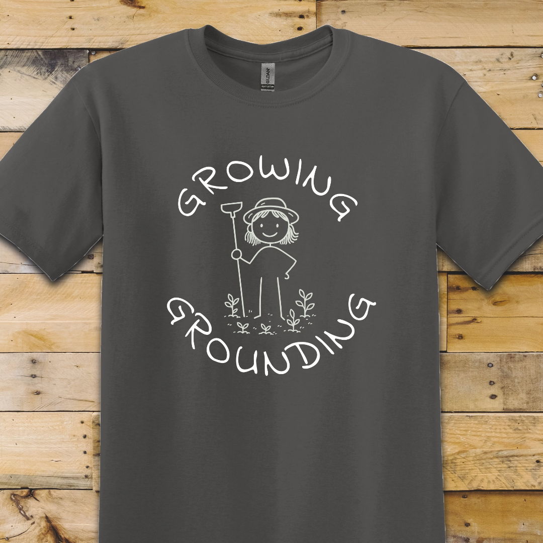 Charcoal Grey t-shirt Growing Grounding