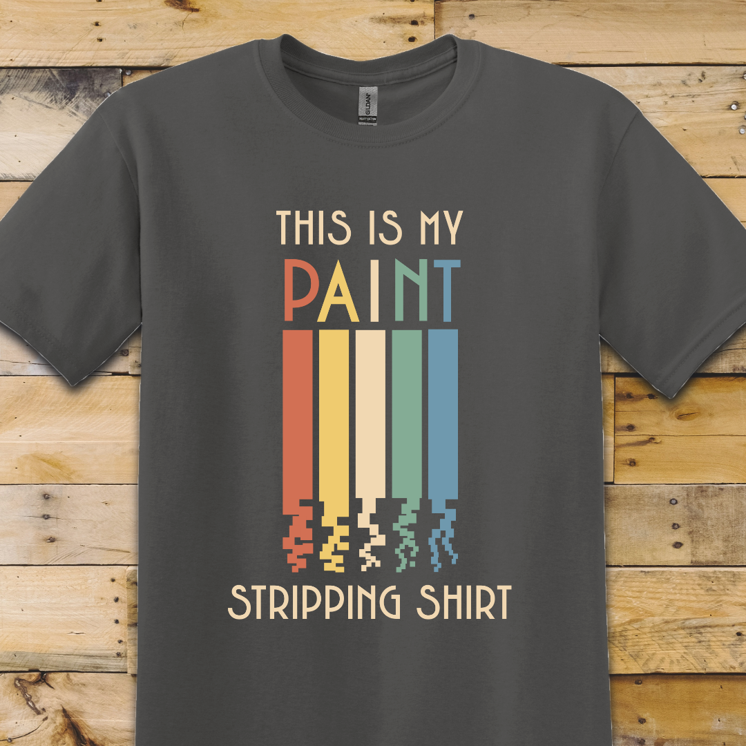 Charcoal Grey t-shirt Paint Stripping